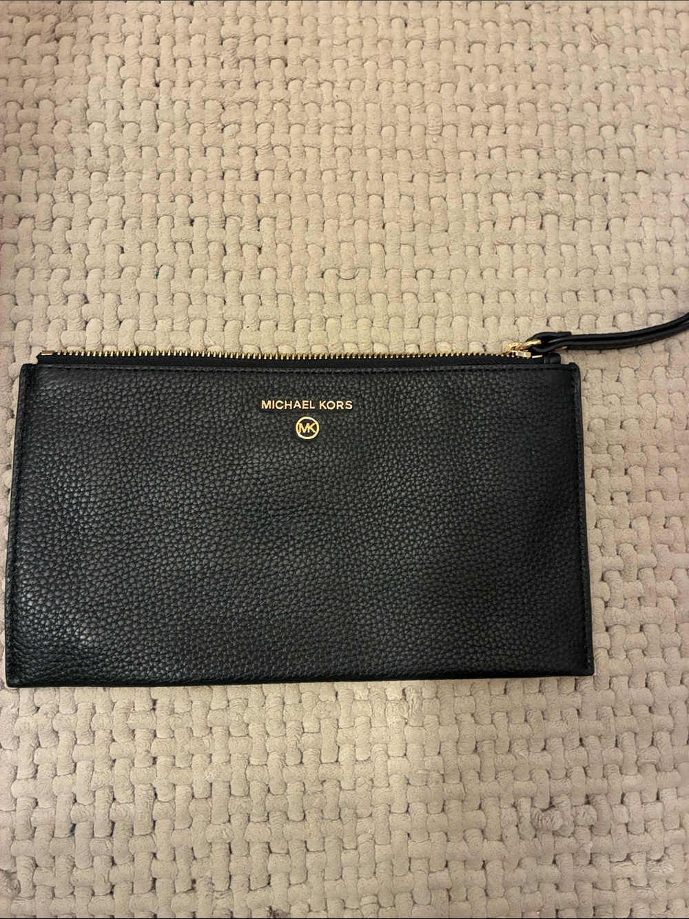 Michael Kors Black Pebbled Leather Wristlet with Gold Hardware